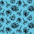 Saffron seamless pattern. Crocus flower on a blue background pattern Royalty Free Stock Photo
