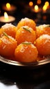 Saffron spheres Indian motichoor laddoo, a sweet embodiment of rich flavors Royalty Free Stock Photo