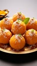 Saffron spheres Indian motichoor laddoo, a sweet embodiment of rich flavors Royalty Free Stock Photo