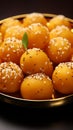 Saffron spheres Indian motichoor laddoo, a sweet embodiment of rich flavors Royalty Free Stock Photo