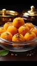 Saffron spheres Indian motichoor laddoo, a sweet embodiment of rich flavors Royalty Free Stock Photo