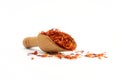 saffron spice wooden spoon on white background Royalty Free Stock Photo