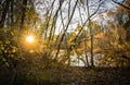 autumn sunrise on the river bank