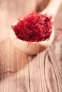 Saffron threads  with vintage spoons Royalty Free Stock Photo