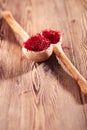 Saffron threads  with vintage spoons Royalty Free Stock Photo