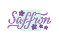 Saffron violet handwritten text on light green background