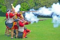 The Redcoats of Pulteneys Regiment firing their Muskets. Royalty Free Stock Photo