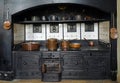 Victorian Cooking Range with copper pots and pans. Royalty Free Stock Photo