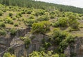 Safranbolu, Karabuk/Turkey-June 30 2019: Tourist sliding on a zip line in Incekaya Canyon just near Kristal Cam Teras