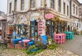 Cute cafe shop, colorful table and nice details of tea shop