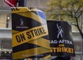 SAG-AFTRA members walk a picket line in front of NBC Studios in Midtown Manhattan Royalty Free Stock Photo