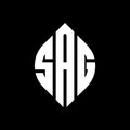 SAG circle letter logo design with circle and ellipse shape. SAG ellipse letters with typographic style. The three initials form a