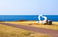 Saga, Japan- 15 Jan: Hado Misaki has a white heart statue for a Royalty Free Stock Photo