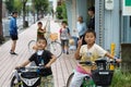 Saga, Japan:September 1,2018 - Portrait group of Japanese boys with their bicycles after school. Liefstyle of Japanese children in