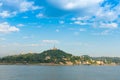 Sagaing city, Irrawaddy river, Mandalay, Myanmar, Burma. Copy space for text. Royalty Free Stock Photo