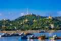 Ayarwaddy River Sagaing hills skyline Myanmar Royalty Free Stock Photo