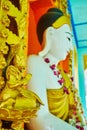 The sculpture of praying golden Nat Spirit-deity, Sagaing