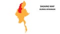 Sagaing State and regions map highlighted on Burma myanmar map