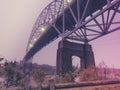 Sagamore Bridge Low Angle Closeup View, Retro Style Autumn Photo.