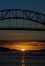 Sagamore bridge at sunrise with the sun Royalty Free Stock Photo