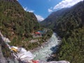 Sagarmatha National Park, Nepal - May 7th 2019: Small village on the way up to Everest Base Camp, Solukhumbu Valley Royalty Free Stock Photo