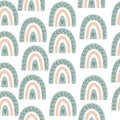 Sage boho rainbow seamless pattern with whimsical curved layout Royalty Free Stock Photo
