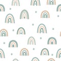 Sage green boho rainbow seamless pattern with soft airy aesthetic Royalty Free Stock Photo