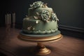 Sage green elegant wedding cake. Gourmet patisserie concept.