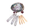 Sage smudge stick, rainbow abalone shell and palo santo smudging sticks Royalty Free Stock Photo