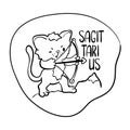 Sagittarius astrological zodiac sign with cute cat character. Sagittarius vector illustration on white Royalty Free Stock Photo