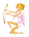 Sagittarius. Barefoot girl iwith a bow in her hands in the form of an angel of love with wings. Symbol of the astrological sign Royalty Free Stock Photo