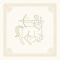 Sagittarius centaur zodiac horoscope line art deco symbol antique vintage card design vector Royalty Free Stock Photo