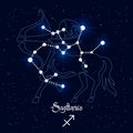 Sagittarius, constellation and zodiac sign on the background of the cosmic universe. Blue and white design. Illustration Royalty Free Stock Photo