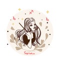 Sagittarius Girl with Magic Wand, Cartoon Style, Zodiac Sign, Decoration