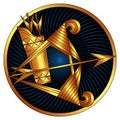 Sagittarius, golden zodiac sign, horoscope symbol. Royalty Free Stock Photo