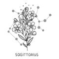 Sagittarius horoscope flower icon outline vector. Zodiac sign astrology