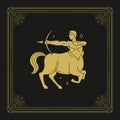 Sagittarius zodiac archery centaur astrology antique line art deco vintage card design vector Royalty Free Stock Photo