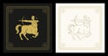 Sagittarius zodiac astrology archery centaur antique line art deco vintage card set vector