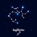 Sagittarius Zodiac constellation, astrological sign of the horoscope.Blue and white bright design, illustration Royalty Free Stock Photo