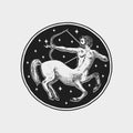 Sagittarius Zodiac icon. Astrology horoscope with sign. Calendar template. Collection outline animals. Classic vintage Royalty Free Stock Photo