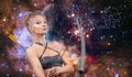 Sagittarius Zodiac Sign. Astrology and horoscope, Beautiful woman Sagittarius on the galaxy background