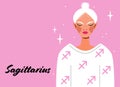 Sagittarius zodiac sign. Girl vector illustration. Astrology zodiac profile. Astrological sign as a beautiful woman. Future Royalty Free Stock Photo