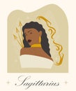 Sagittarius zodiac sign young afro woman cartoon illustration. Royalty Free Stock Photo