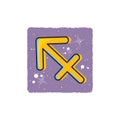 Sagittarius - Zodiac signs. Yellow cartoon symbol on purple background Royalty Free Stock Photo