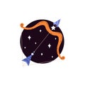 Sagittarius zodiac symbol, Astrological Horoscope zodiac vector icon, crossbow with arrow in black circle frame stars Royalty Free Stock Photo