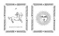 Sagittarius zodiac symbol in frame, horoscope card Royalty Free Stock Photo