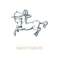 Sagittarius zodiac symbol,hand drawn in engraving style. Vector graphic retro illustration of astrological sign Centaur. Royalty Free Stock Photo