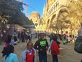 SAGRADA FAMILIA, BARCELONA, December 2015- Black children have fun with soap bubbles made by street artist Royalty Free Stock Photo