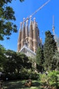 Sagrada Familia cathedral, Barcelona, south west side with cranes for the construction phases