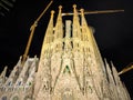 Sagrada Familia cathedral in Barcelona, Spain at night Royalty Free Stock Photo